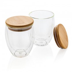 Set dvou dvoustěnných sklenic s bambusovým víčkem 350 ml, XD Design, čirá