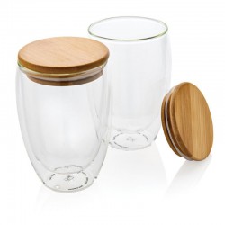 Set dvou dvoustěnných sklenic s bambusovým víčkem 350 ml, XD Design čirá