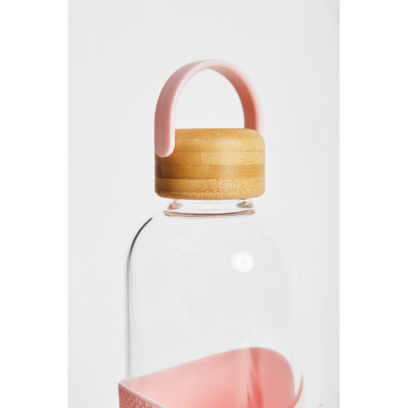 Skleněná lahev se silikonovým rukávem, 1l, Neon Kactus, růžová