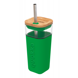 Skleněný pohár s brčkem Liquid Cube, 540ml, Quokka,  zelený