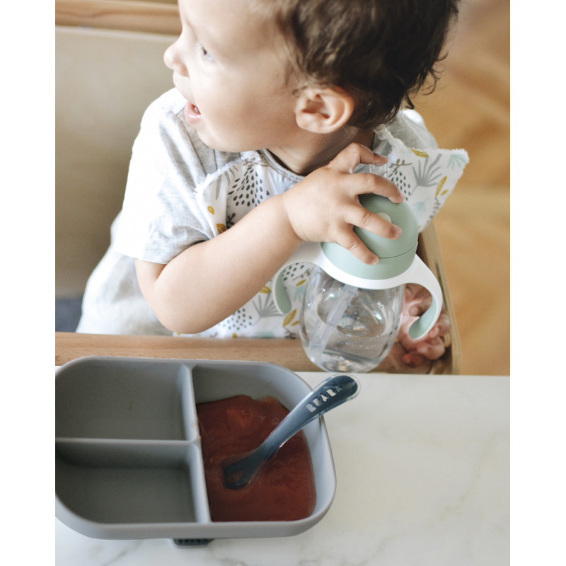 Dětský silikonový talíř s přísavkou, Beaba, šedý