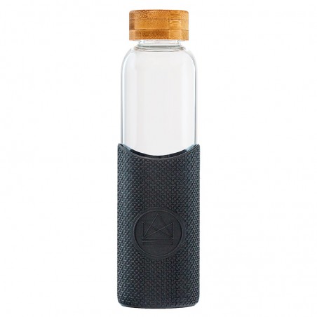 Skleněná láhev na vodu se silikonovým rukávem, 550 ml, Neon Kactus, černá