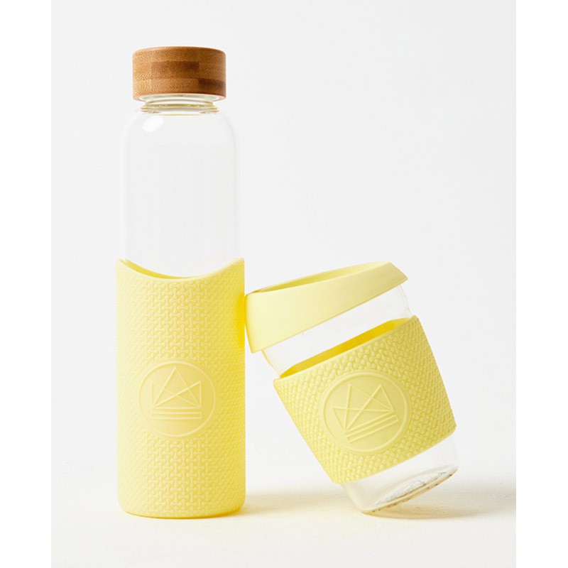 Skleněná láhev na vodu se silikonovým rukávem, 550 ml, Neon Kactus, žlutá