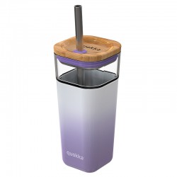 Skleněný pohár s brčkem Liquid Cube, 540ml, Quokka, lilac